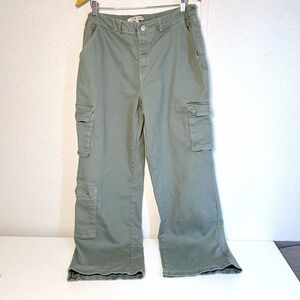 Love Cult Olive Green Cargo Pants Wide Leg Contrast Stitch Utility Womens Large